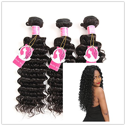 8A Grade Peruvian Virgin Remy Human Hair Bundles - 3-Piece Deep Wave Curly Weave (300g, Natural Color, 24