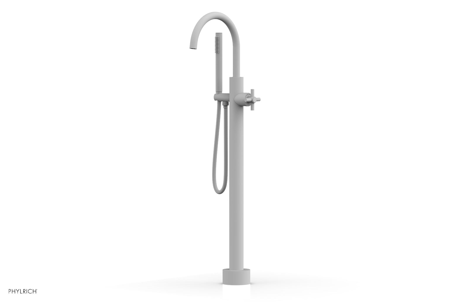 Premium Tall Floor Mount Tub Filler with Cross Handle & Hand Shower - D1314401 - Perfect for Modern Bathroom Renovations and Spa-Like Showers