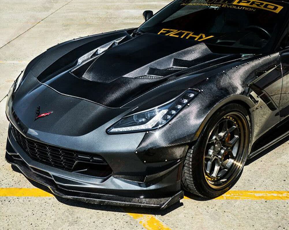 Carbon Fiber Front Bumper Canards Splitter Spoiler for Corvette C7 2014-2018 - High-Performance Aero Upgrade for Racing & Street Style Enhancement