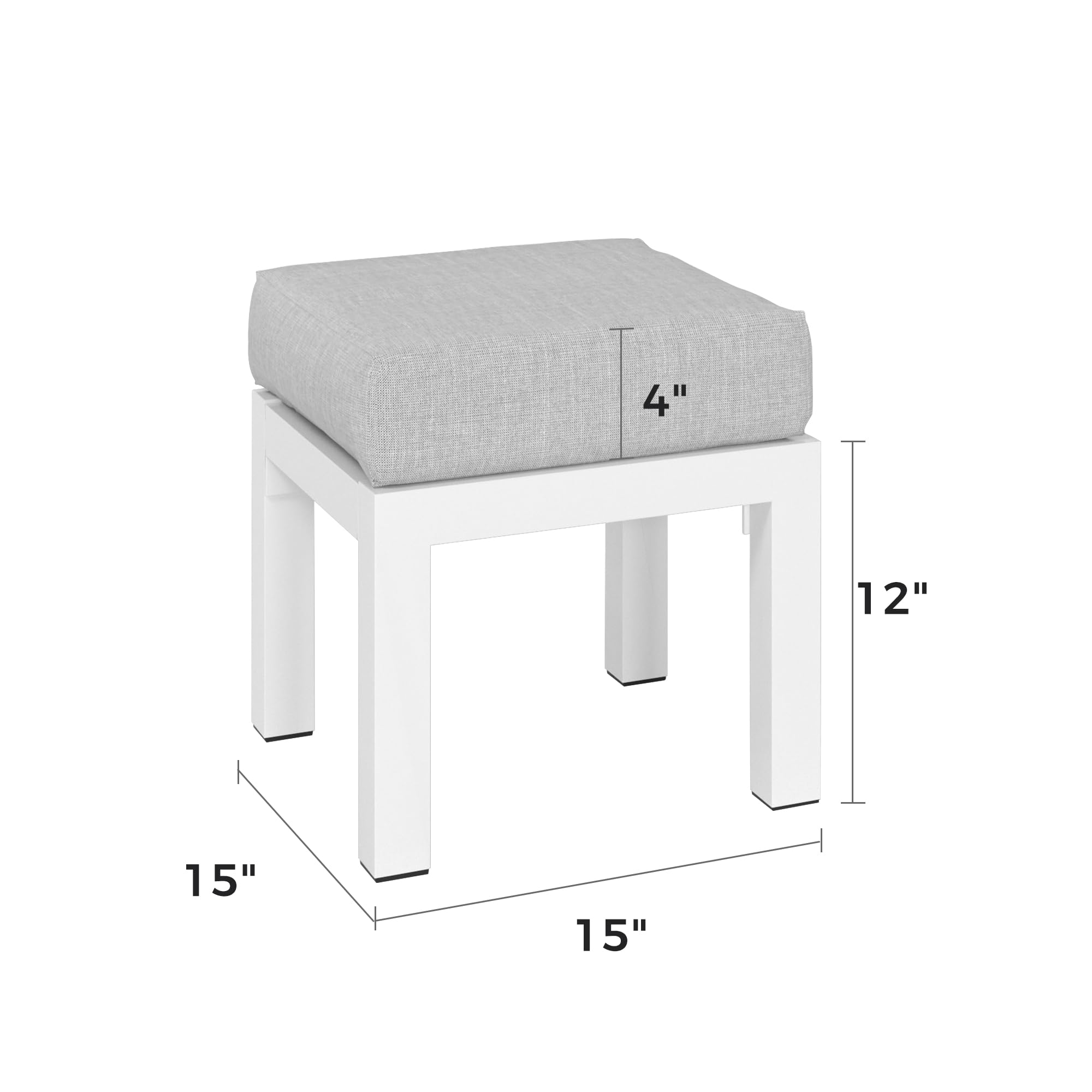**Solaste Outdoor Patio Ottomans Set of 2 – Aluminum Foot Stools with Cushions, Light Grey – Perfect for Balcony, Backyard, Porch & Lawn – Durable & Comfortable Small Seat Furniture for Relaxing Outdoors**