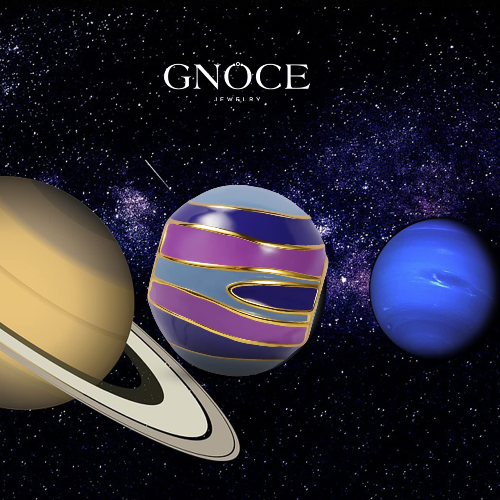GNOCE Saturn Bead Charms for Bracelets - 925 Sterling Silver & 18K Gold Plated Solar System Planet Pendant - Perfect for Women's Jewelry, Gift for Wife, Girlfriend - Ideal for Bracelet Making, DIY Crafts & Astronomy Lovers (Mercury)