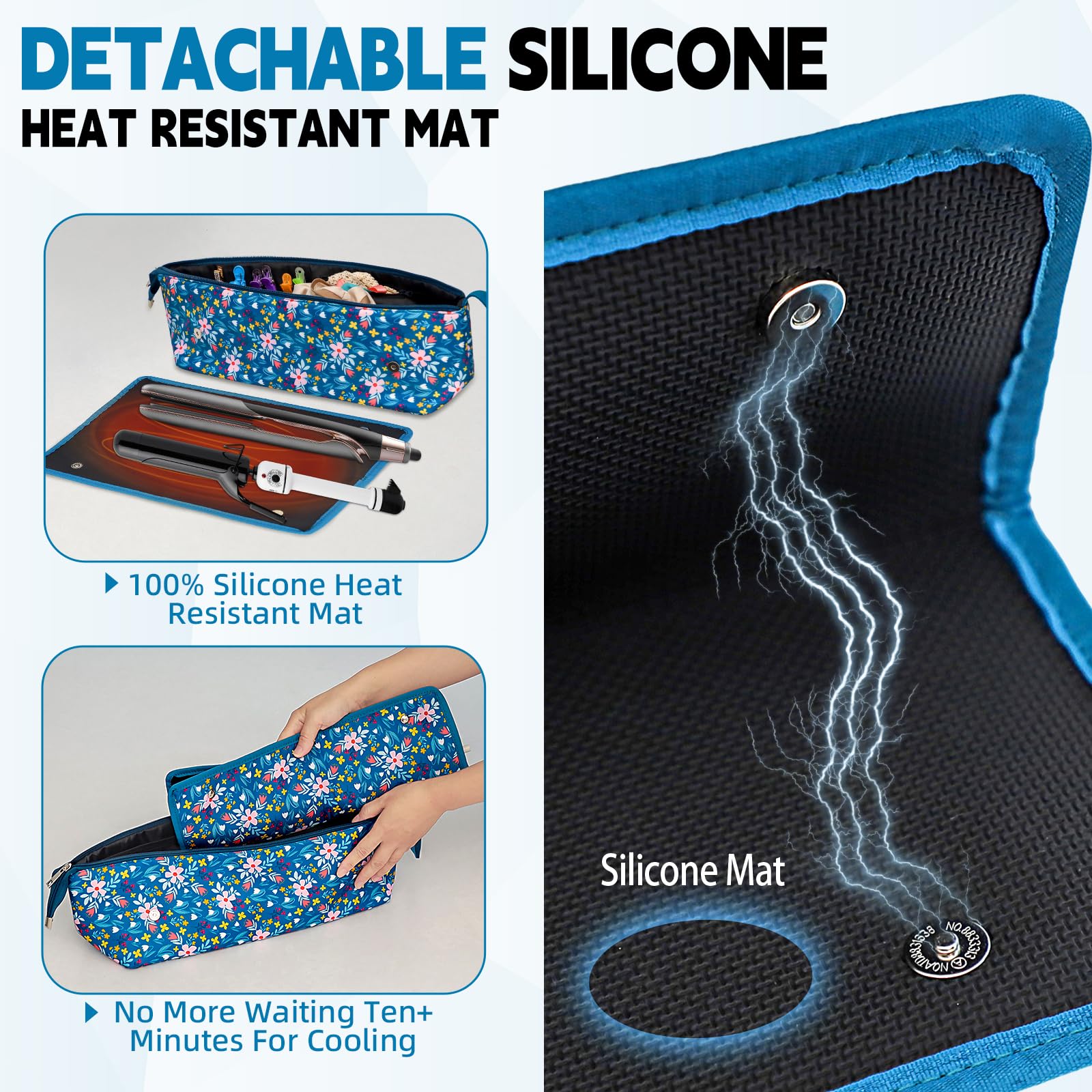 Heat Resistant Travel Hair Tools Organizer Bag with Removable Mat - Portable Carrying Case for Flat Irons, Curling Wands & Straighteners - Perfect for Salon Professionals & Vacation Styling