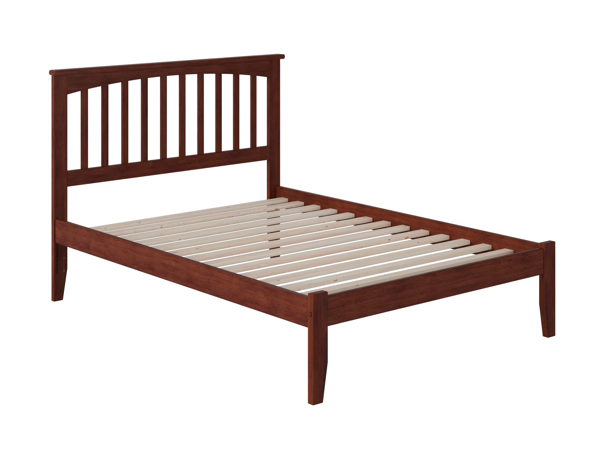 AFI Mission Full Platform Bed Frame with USB Charging Ports - Solid Walnut Wood Queen Size Bed for Modern Bedroom - Perfect for Small Spaces & USB Device Charging