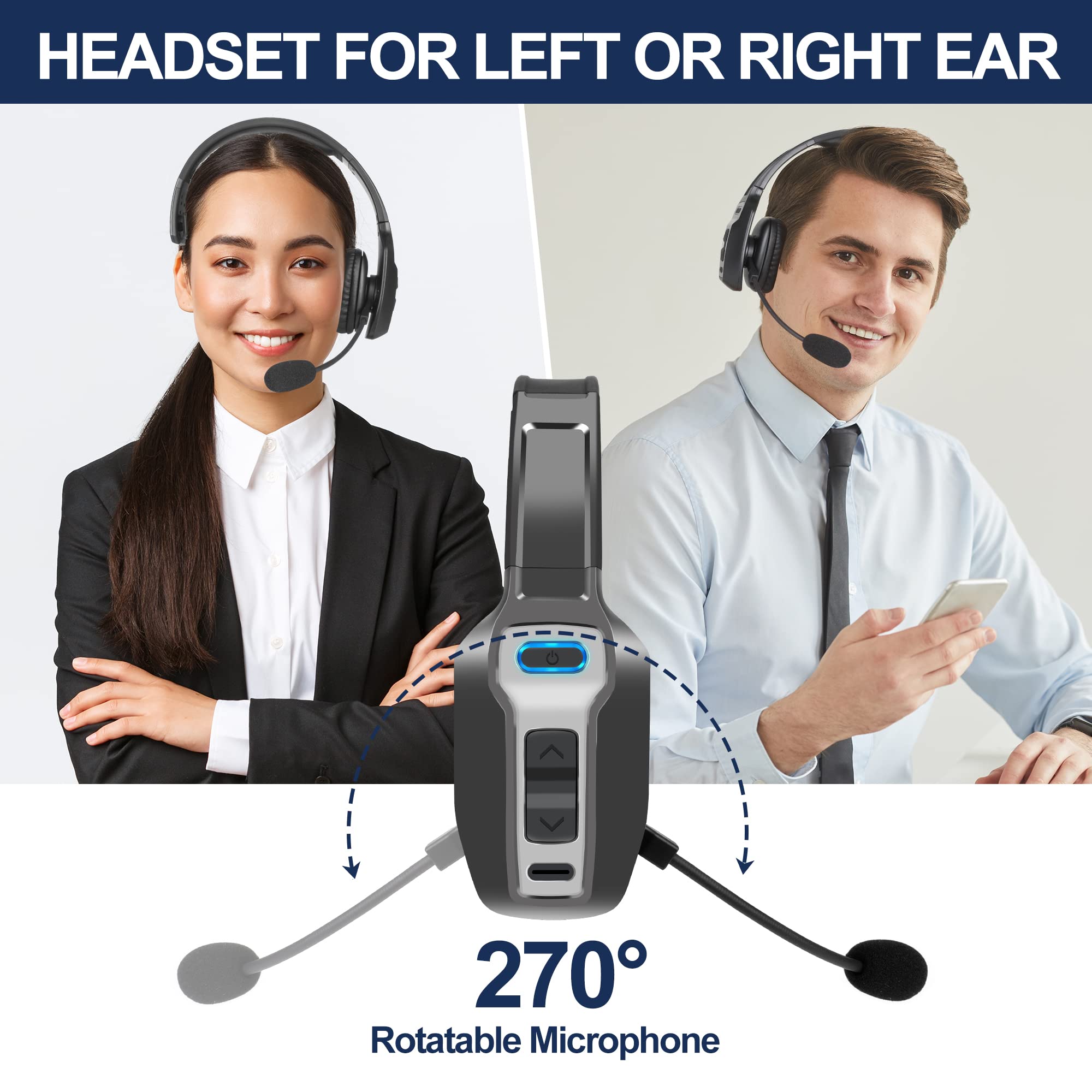 Upgraded Trucker Bluetooth Headset V5.2 - Wireless Headphones with AI Noise Canceling Microphone & Mute Function for Drivers, Office & Call Center - Hands-Free Communication for Professional Trucking, Business Calls & Remote Work