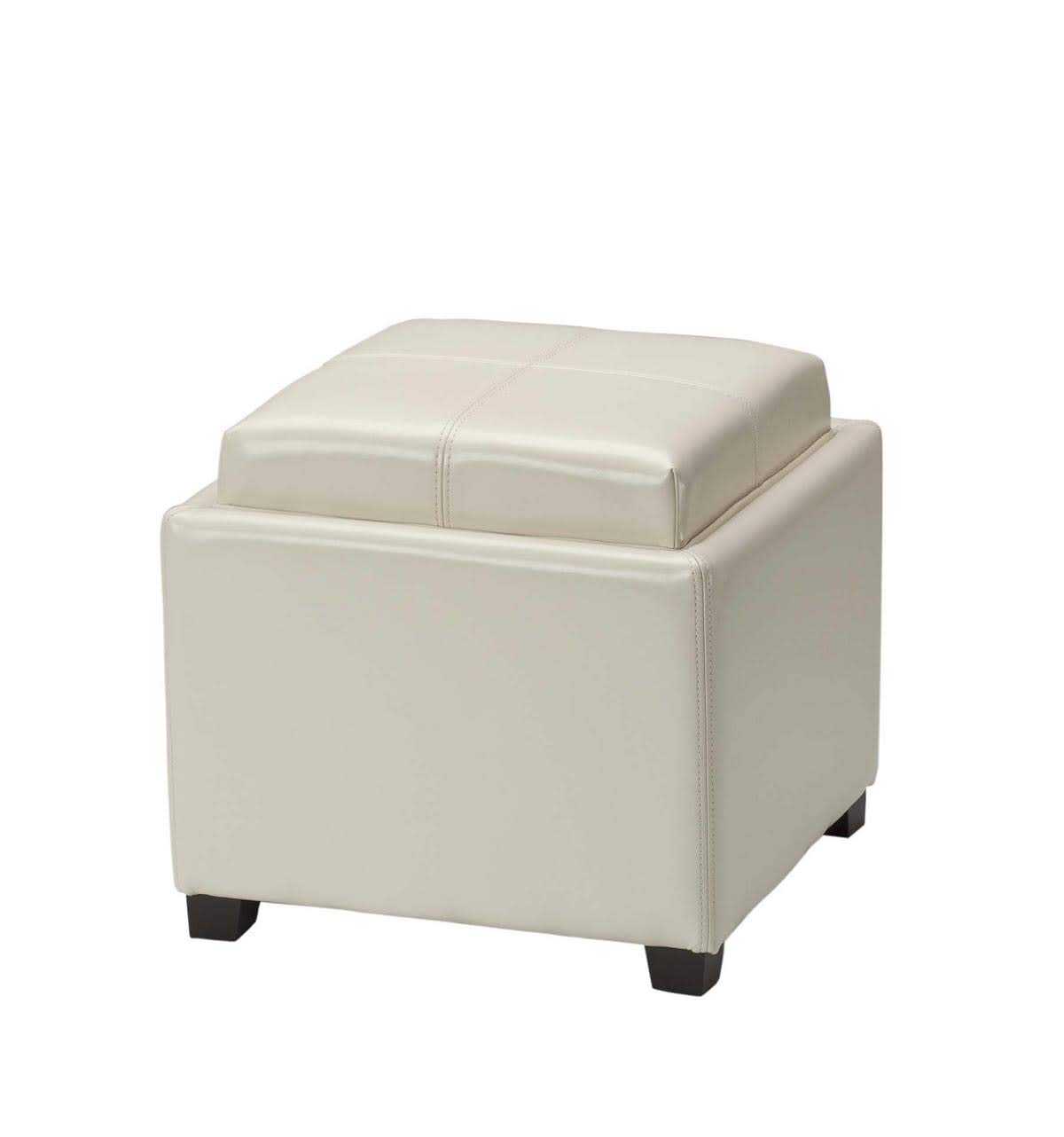 SAFAVIEH Harrison Square Storage Ottoman - Cream Upholstered Foot Rest with Tray Top for Living Room, Bedroom & Home Decor
