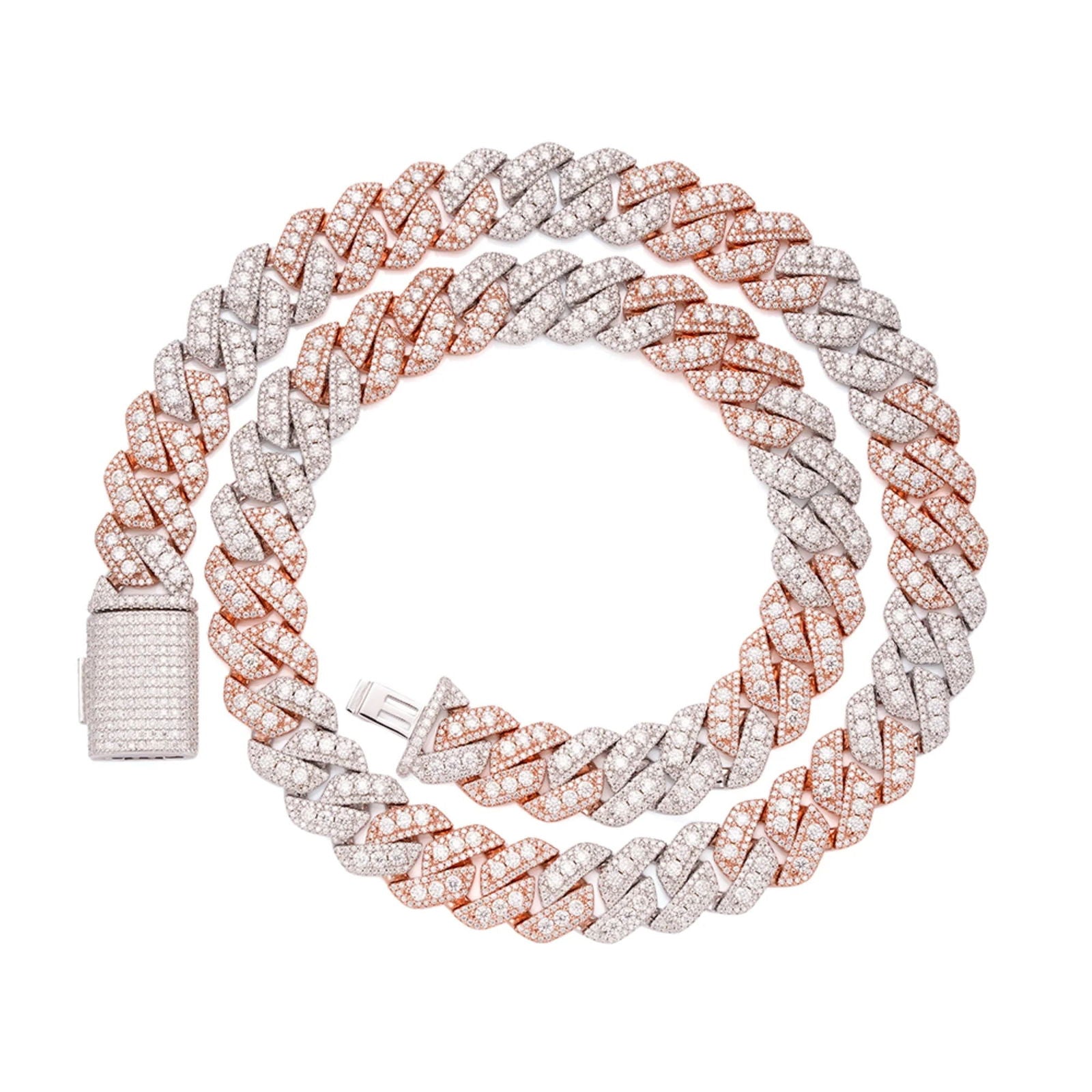 14mm Miami Cuban Link Chain - 925 Sterling Silver & Rose Gold Moissanite Jewelry for Men | Hip Hop Fashion, Gift for Him, Wedding & Special Occasions
