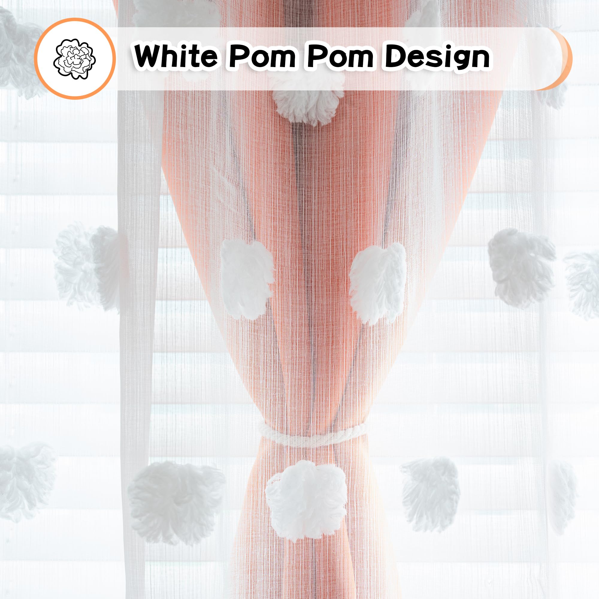 MYSKY HOME Orange Sheer Curtains 95 Inches Long - Grommet Top Blackout Window Panels 52
