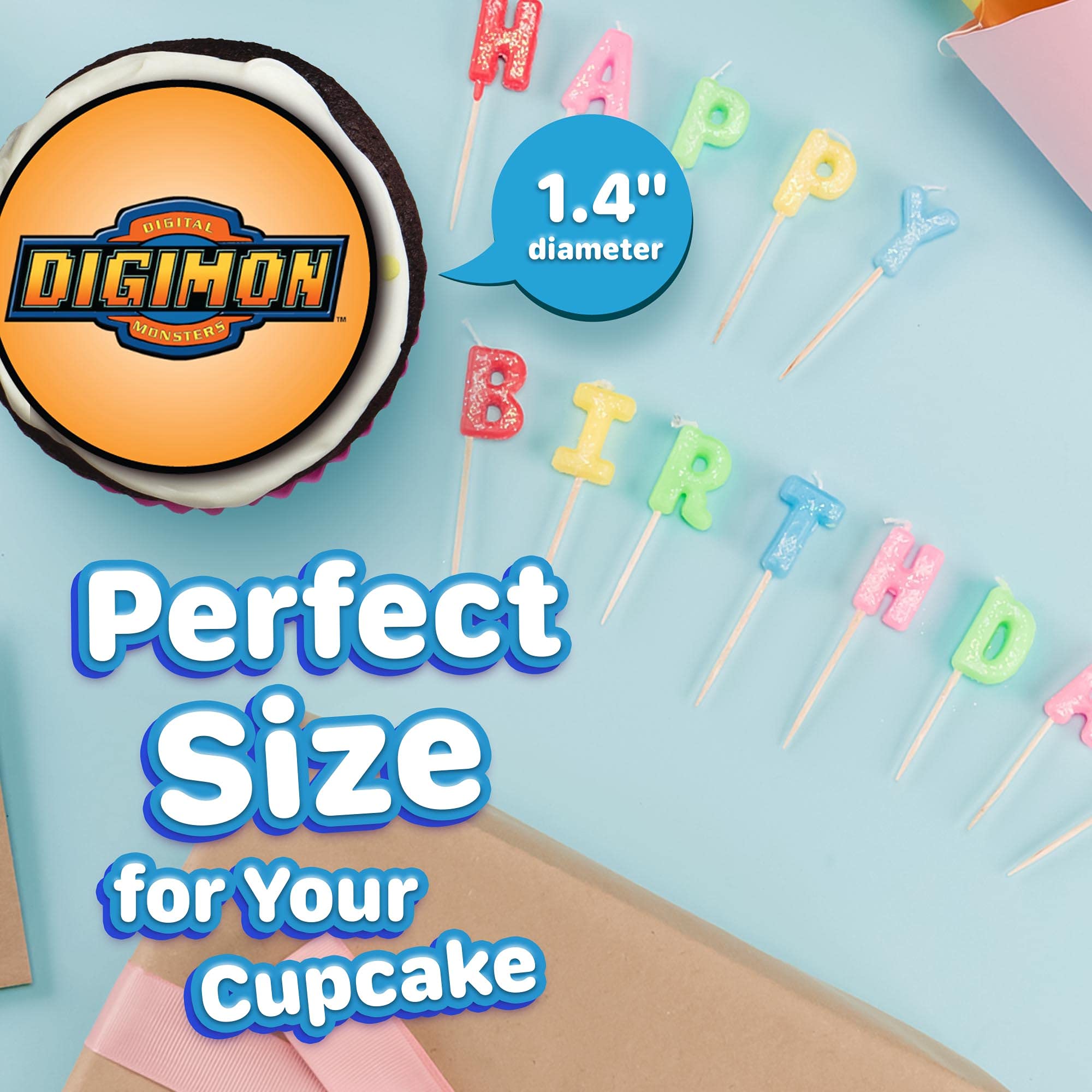 30-Pack Edible Cupcake Toppers - Digital Monster Themed Cake Decorations | Uncut Wafer Sheet for Baking | Perfect for Birthday Parties, Baby Showers & Themed Events
