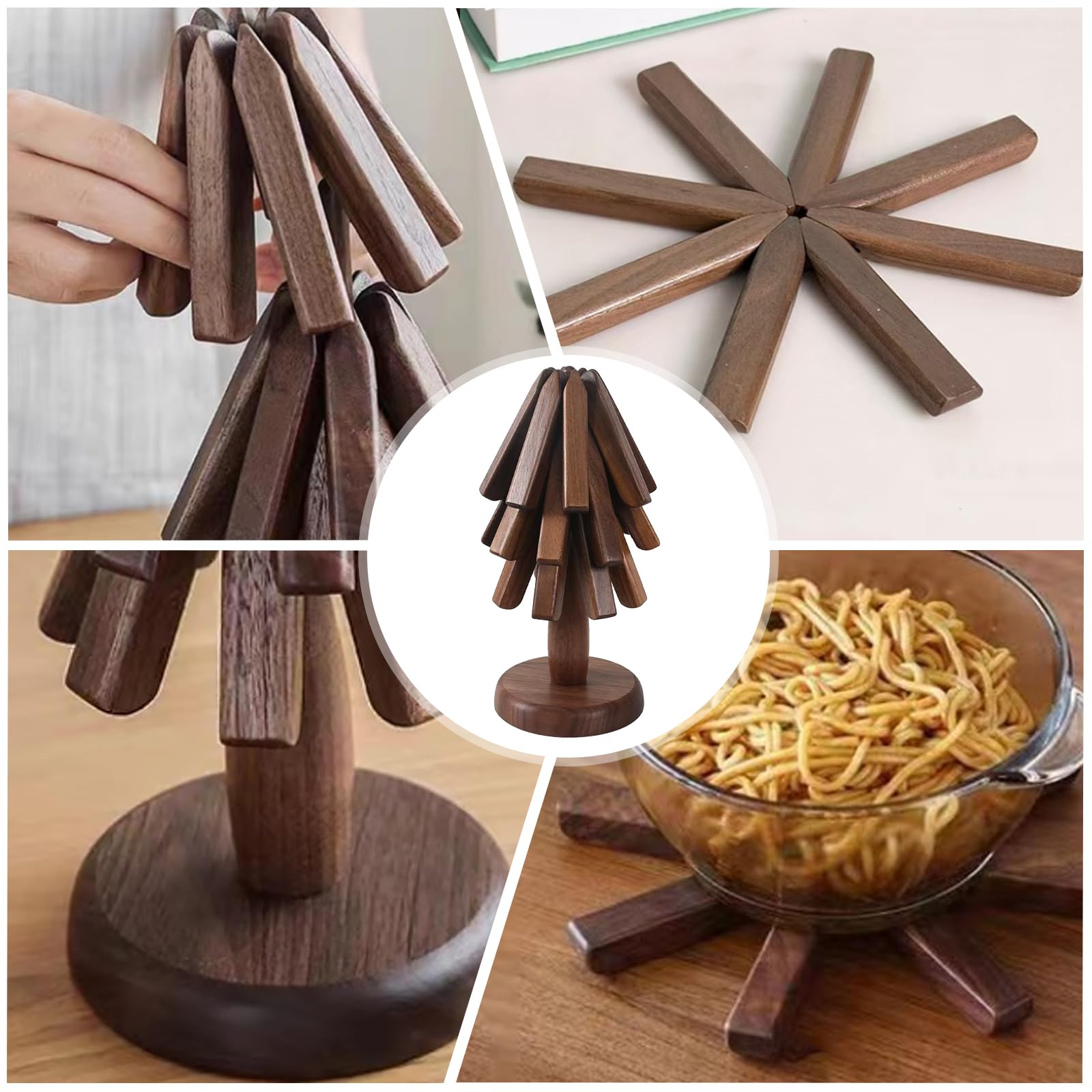 Wooden Tree Coasters & Trivets Set - 4pcs for Hot Pots & Pans (Walnut) - Perfect for Dining & Kitchen Protection