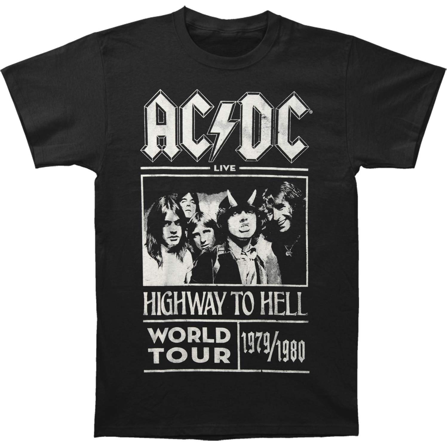 AC/DC Men's Highway to Hell World Tour 1979/1980 Vintage Rock Band Slim Fit T-Shirt - Black Cotton Tee for Concerts, Parties & Casual Wear