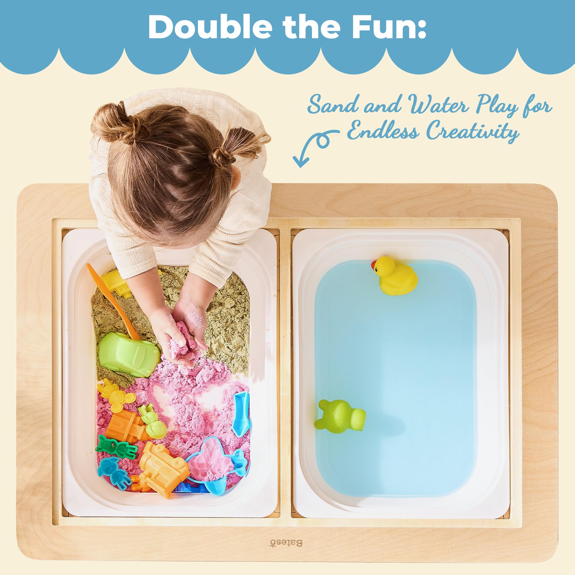 Premium Wooden Sensory Activity Table for Kids - Double-Sided Play Board with Sand & Water Play, Foldable Storage Bins, Includes 2 Chairs & Paper Roll - Perfect for Indoor & Outdoor Learning, Preschool Playtime & Backyard Fun
