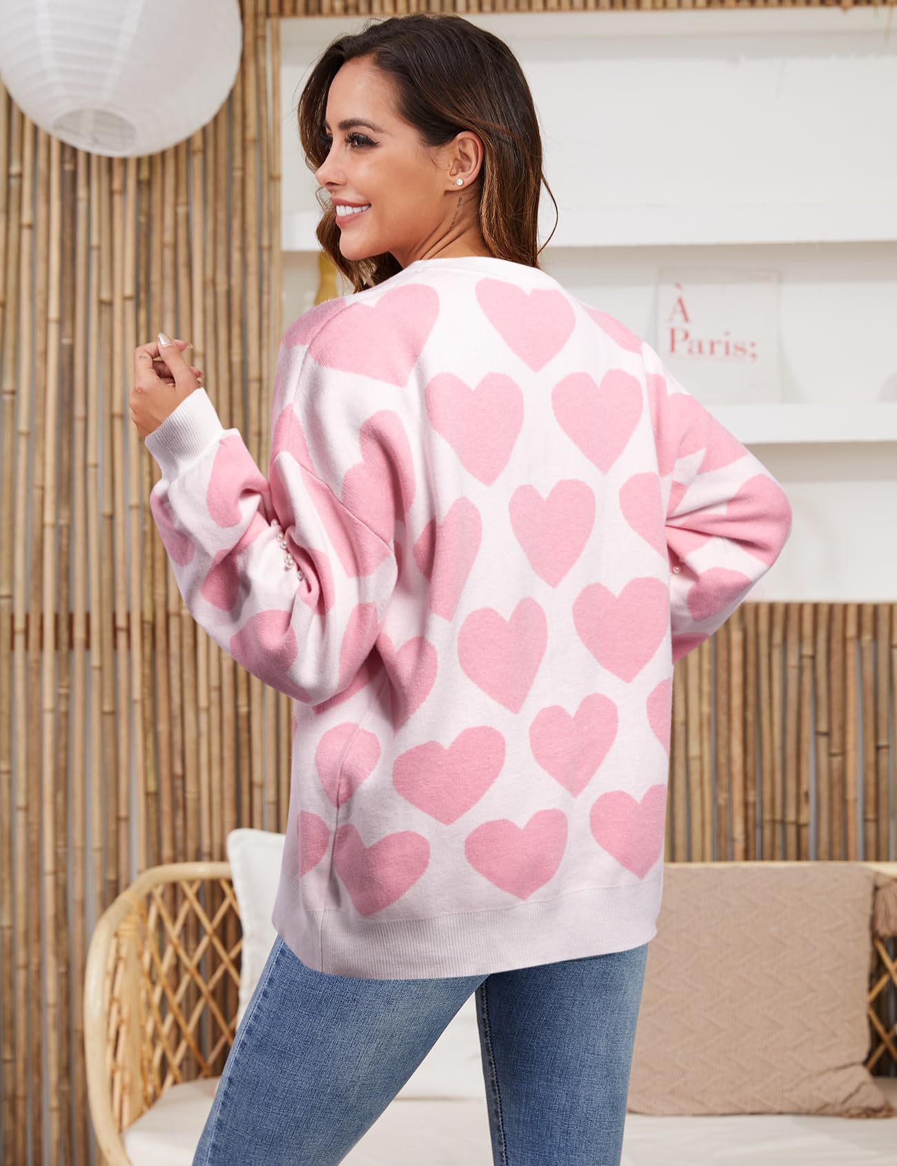 Valentine's Day Sweater for Women - Heart Graphic Knit Sweatshirt Oversized Crewneck Top | Cute Gift for Girlfriend, Wife, Date Night & Couples Matching Outfits
