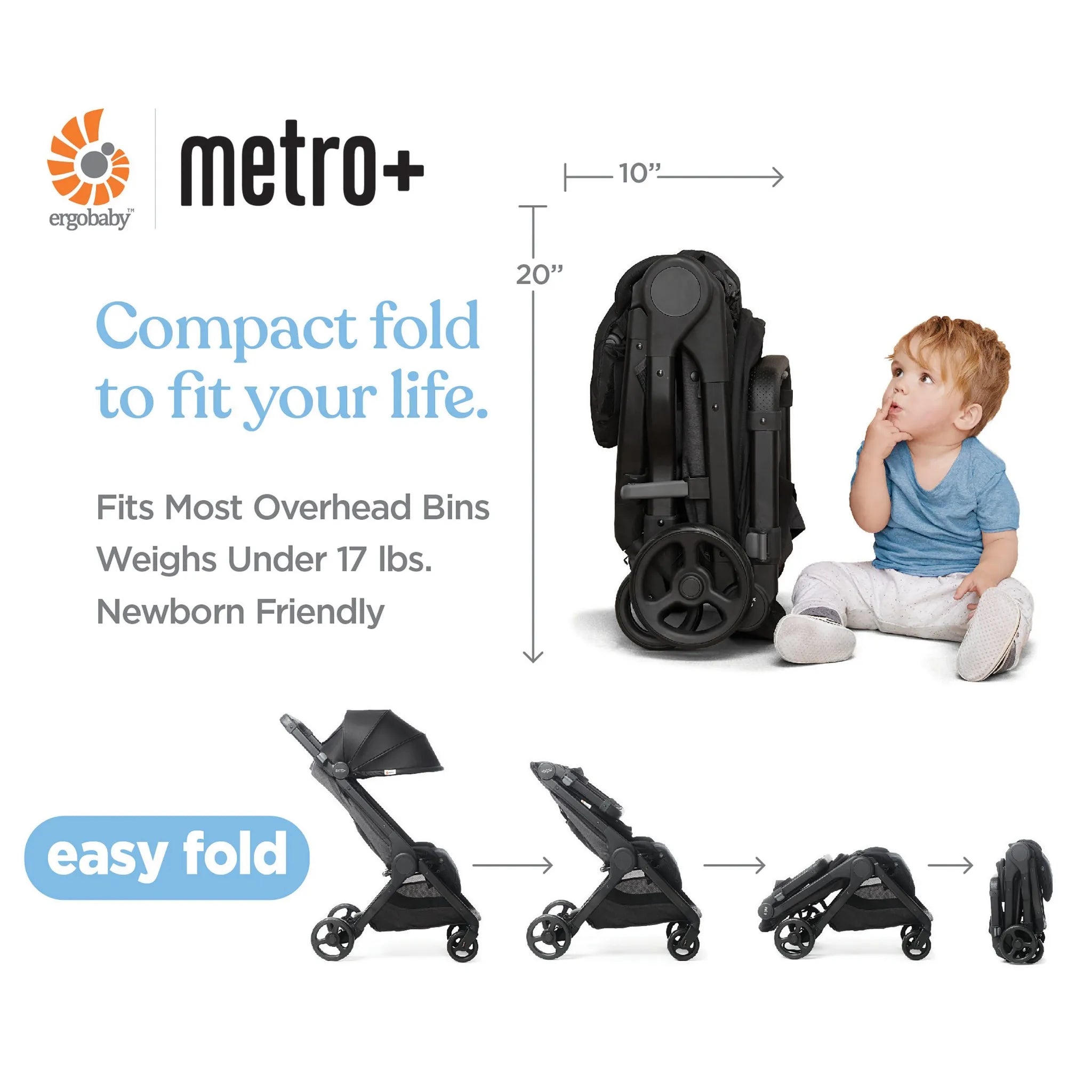 Metro+ Compact City Stroller Lightweight Foldable Baby Stroller for Urban Travel - Slate Grey | Perfect for Shopping, Commuting & City Adventures