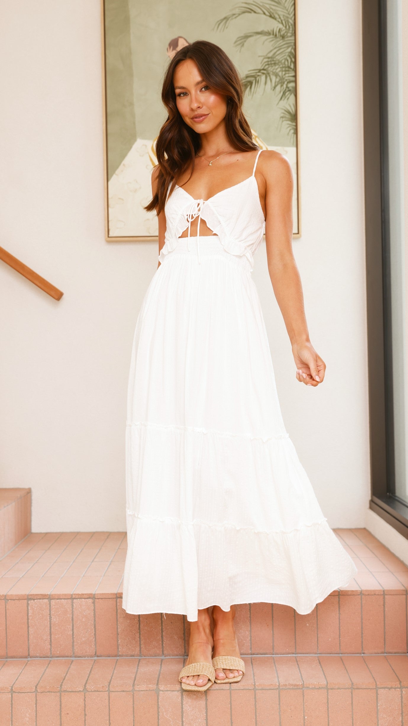 Andrea Women's Maxi Dress - Elegant White Flowy Long Dress for Summer, Beach, Wedding & Special Occasions