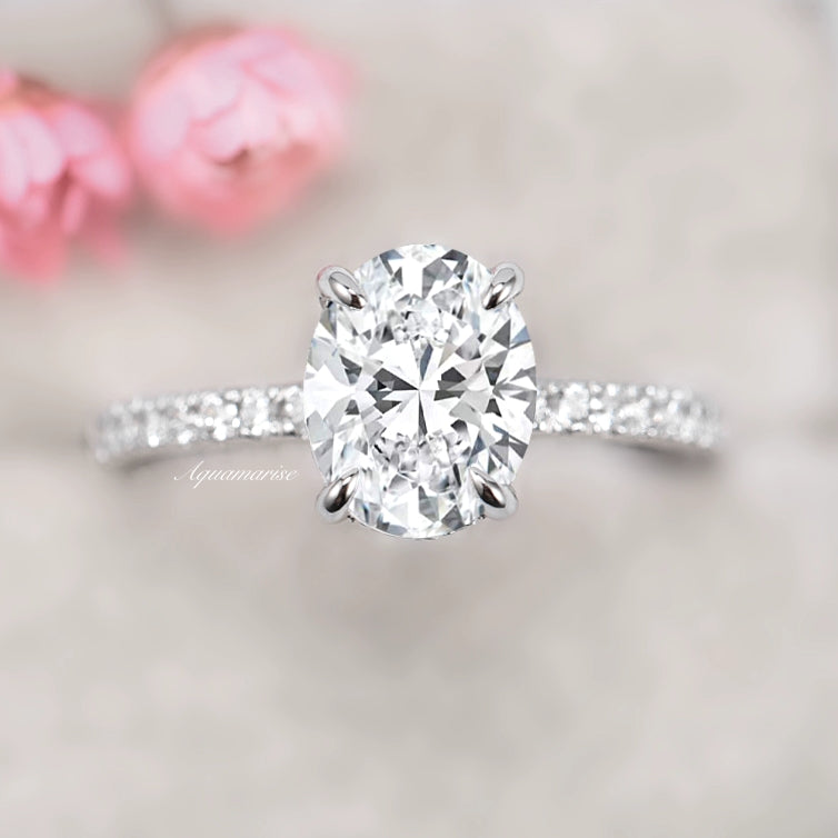 Elle Hidden Halo Moissanite Engagement Ring 14K White Gold - Sparkling Wedding Band for Brides, Anniversary Gift, Proposal Jewelry