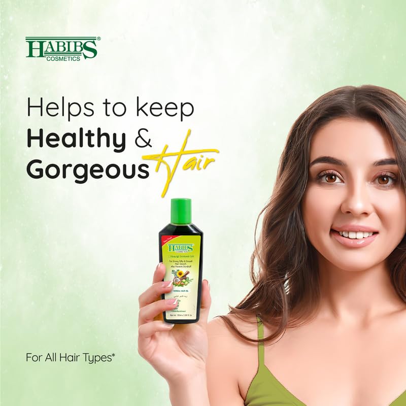 Habibs Herbal Hair Oil for Strong, Long & Thick Hair - Natural Scalp Nourishment, Hair Fall Control & Growth Stimulation - Paraben & Silicone Free - 100ml (Pack of 1) - Perfect for Daily Hair Care & Scalp Massage