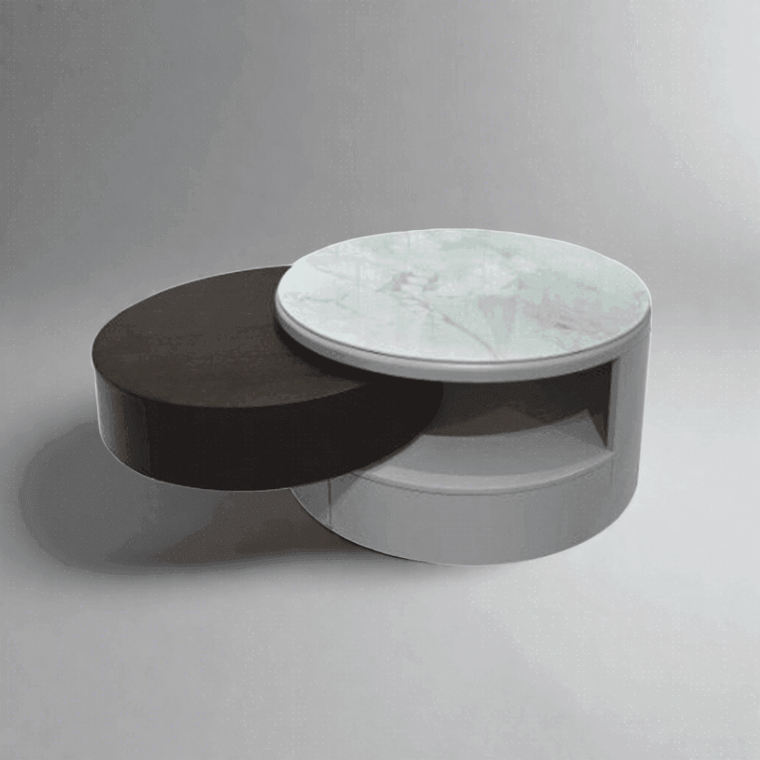 Mila Round Extendable Coffee Table with Natural Jade Stone Top - Modern Living Room Furniture for Small Spaces, Home Decor Centerpiece