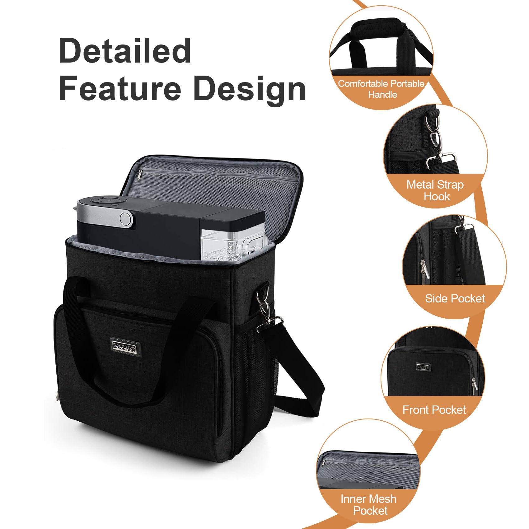 BAGLHER Portable Coffee Maker Travel Bag - Compatible with Keurig K-Mini, K-Express & K-Iced - Compact Keurig Coffee Machine Carrying Case with Adjustable Shoulder Strap - Perfect for Travel, Office & Camping - Black