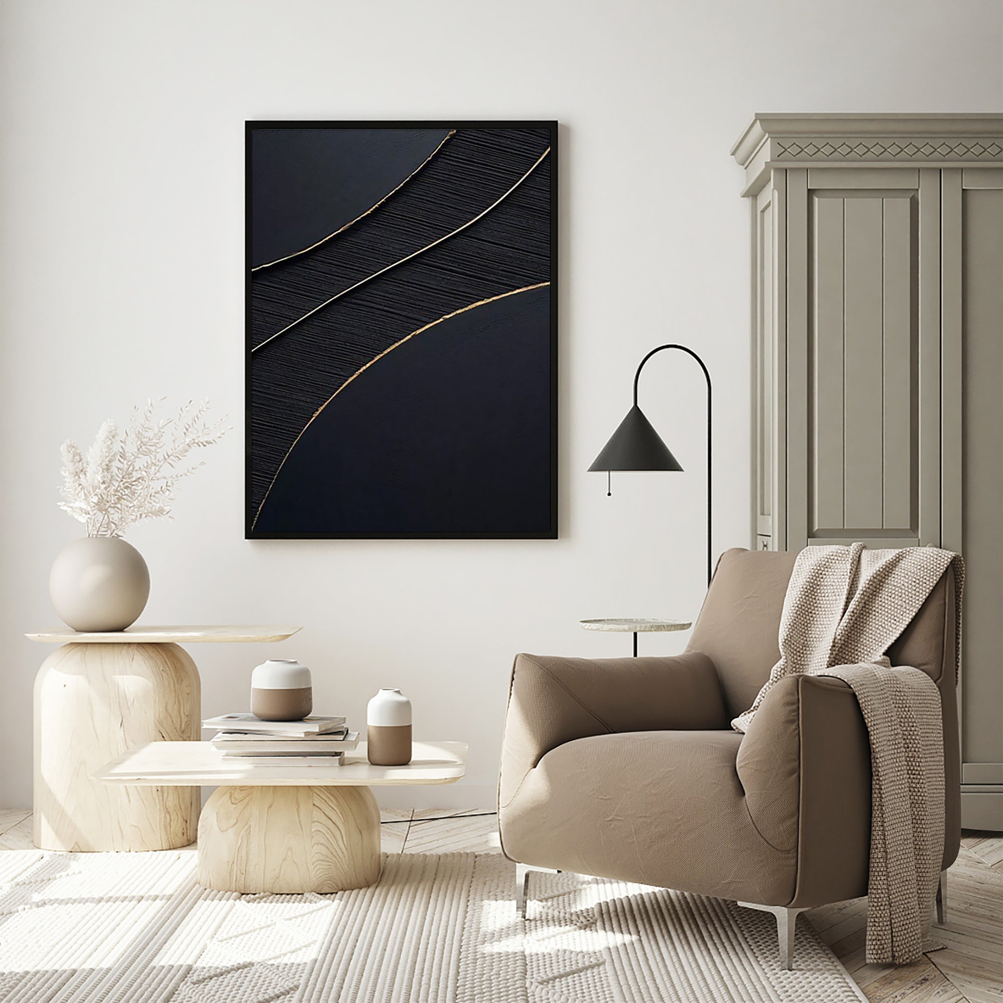 Black Gold Minimalist Textured Abstract Wall Art Painting #MZ049 - Perfect for Modern Home & Office Decor