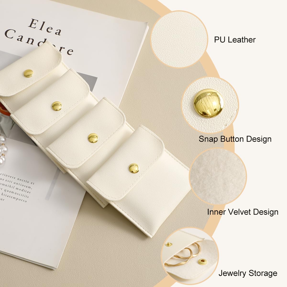 40pcs 8x8cm White PU Leather Jewelry Gift Bags with Snap Button - Luxury Small Favor Pouches for Earrings, Necklaces, Bracelets & Rings - Perfect for Wedding Favors, Party Gifts & Retail Packaging