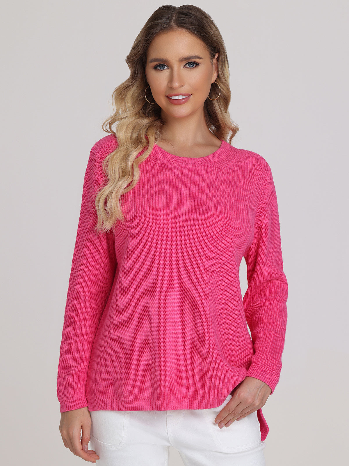 Emma Women's Crewneck Shaker Stitch Cotton Sweater | Soft Casual Knit Pullover | Perfect for Fall & Winter Layering, Office Wear & Weekend Outfits