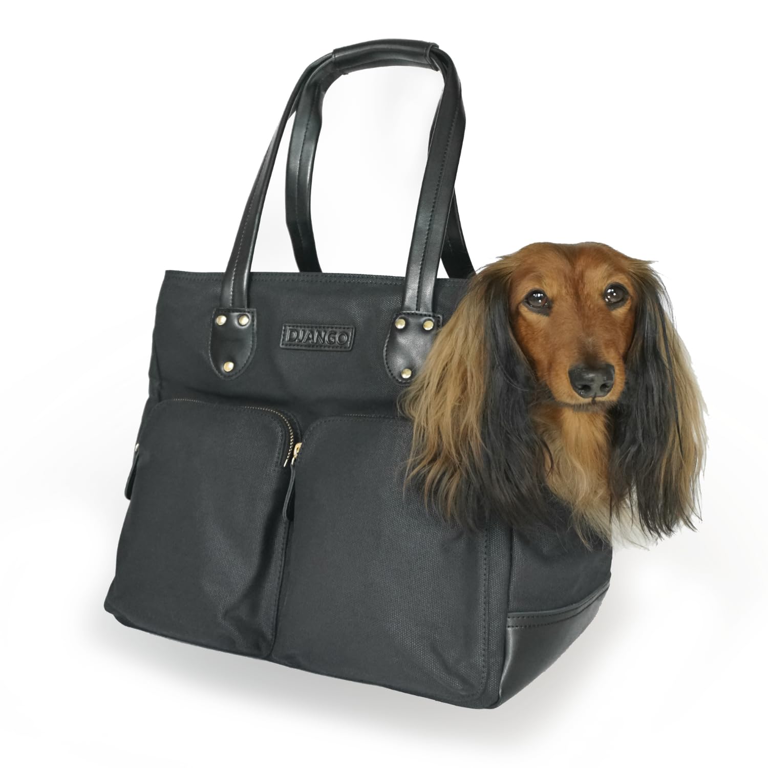 Premium Waxed Canvas & Leather Dog Carrier Bag - Medium Pet Travel Tote with Safety Harness Tether, Secure Zipper Pockets & Water-Resistant Lining - Ideal for Air Travel, Hiking & Daily Commutes with Small Dogs