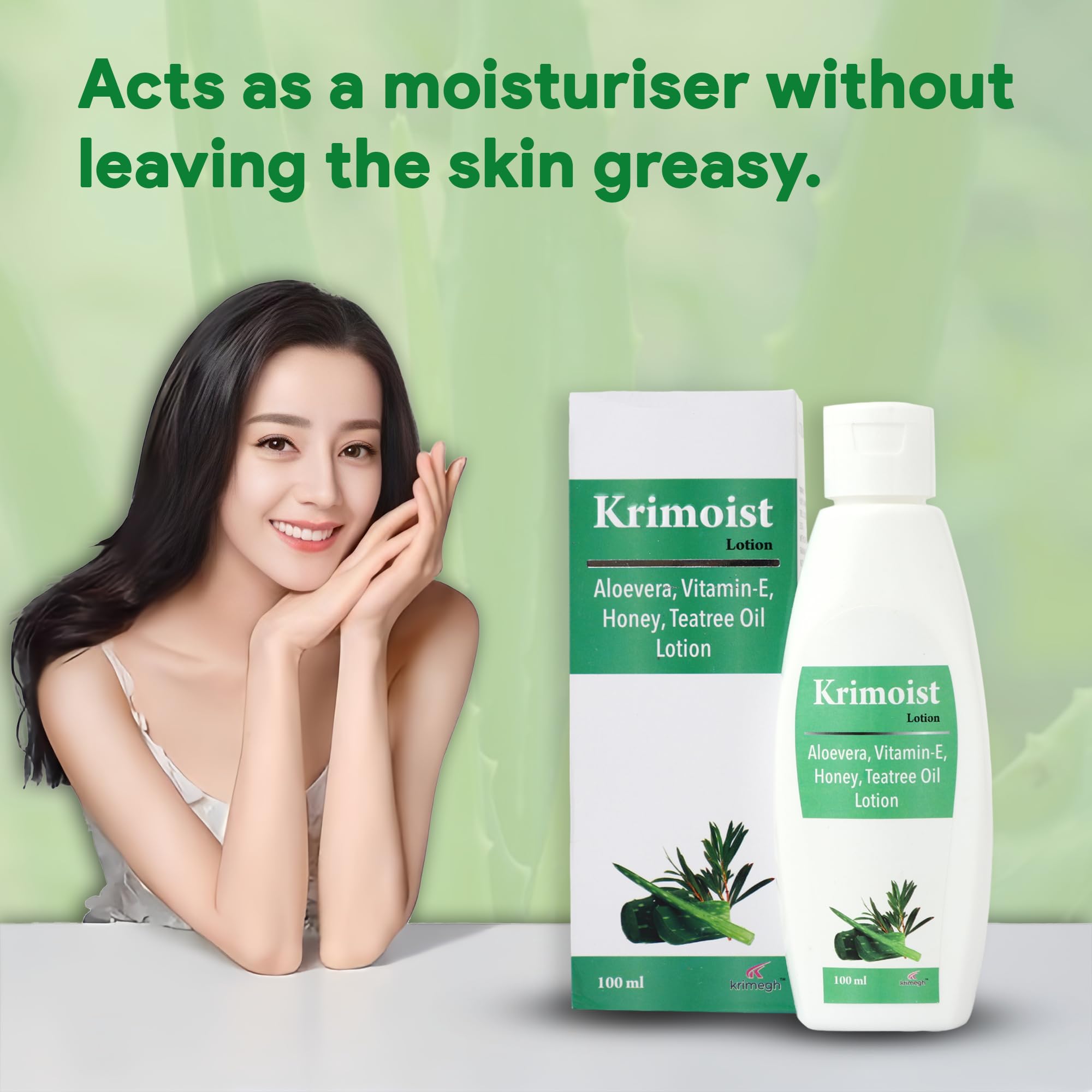 Krimoist Moisturizing Lotion with Aloe Vera, Vitamin E, Honey & Tea Tree Oil - 100ml (Pack of 2) for Dry Skin, Face & Body Hydration - Perfect for Daily Skincare Routine & Post-Sun Care