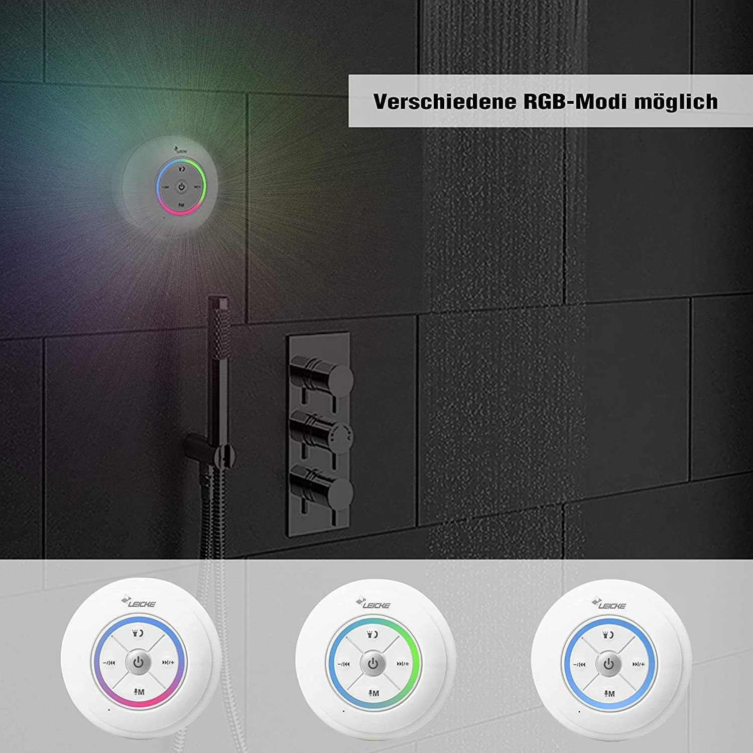 LEICKE Waterproof Bluetooth Shower Speaker with Suction Cup - Wireless Portable Speaker for Bathroom, Beach, Pool & Outdoor Use | IPX7 Dustproof Steamproof Shower Speaker for Music Lovers