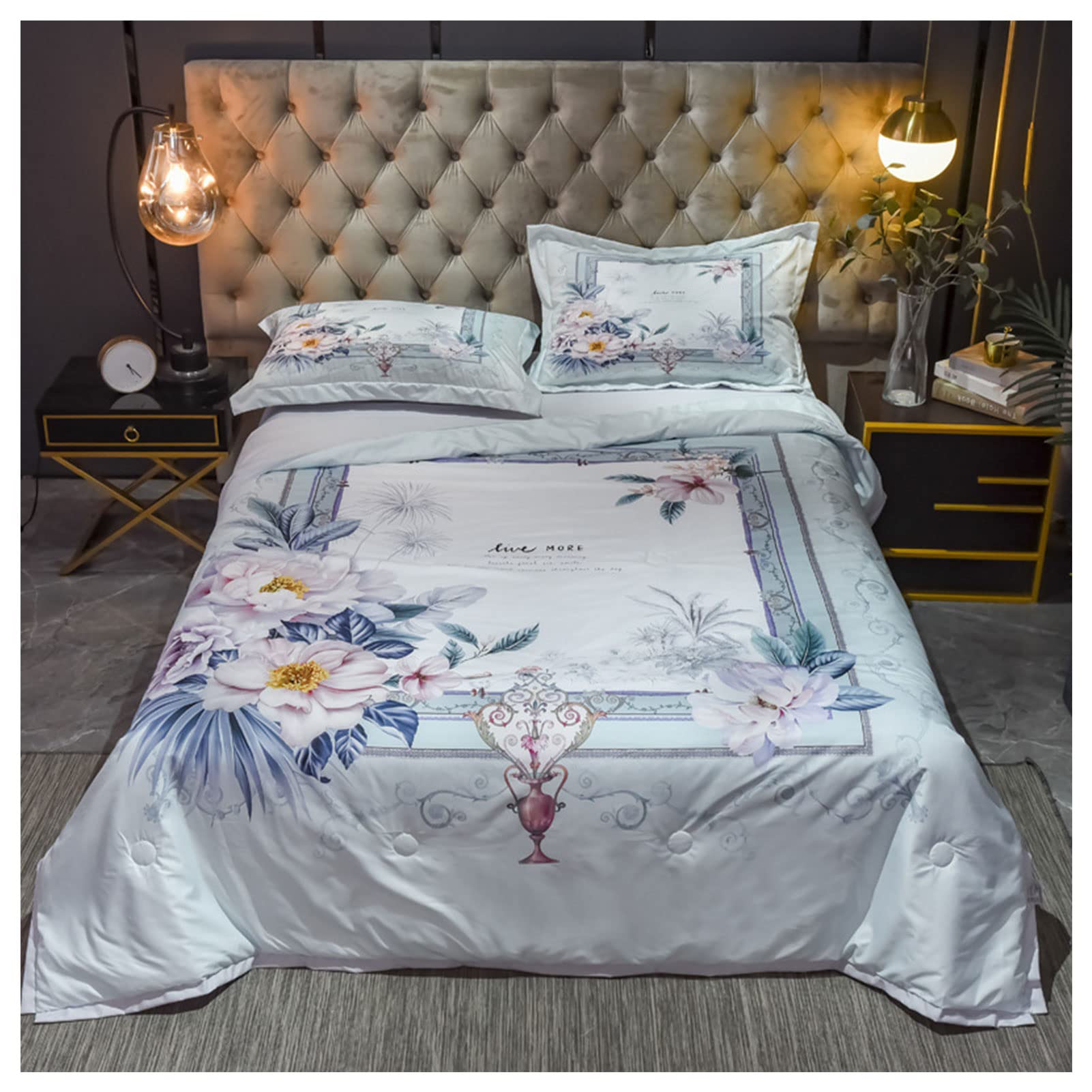 Breathable Tencel Wide Brim Summer Quilt - 4 Piece Washable Silk Air Conditioning Blanket Set for Cool & Comfortable Sleep - Perfect for Hot Weather, Bedroom, Guest Room & Dorm Use