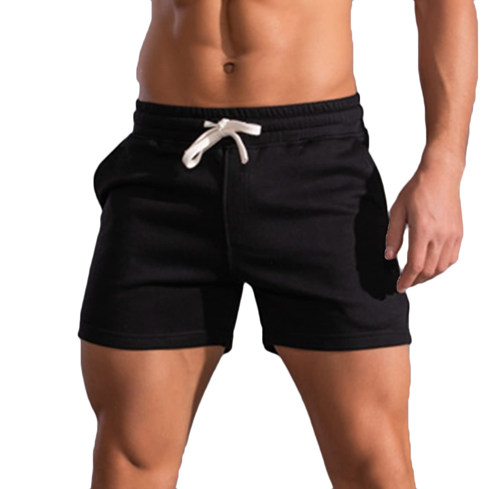 Men's Gym Shorts - Comfortable Cotton Solid Color Casual Sports Shorts with Elastic Mid-Waist & Lace-Up Design | Perfect for Workouts, Running, Basketball & Lounge Wear