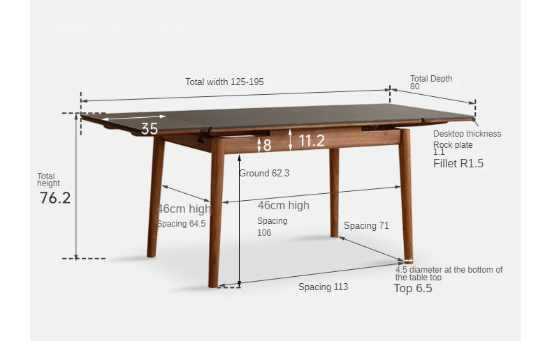 Solid Black Walnut Foldable Dining Table - Handcrafted Wooden Rock Plate for Kitchen, Dining Room & Small Spaces | Rustic Farmhouse Style Furniture