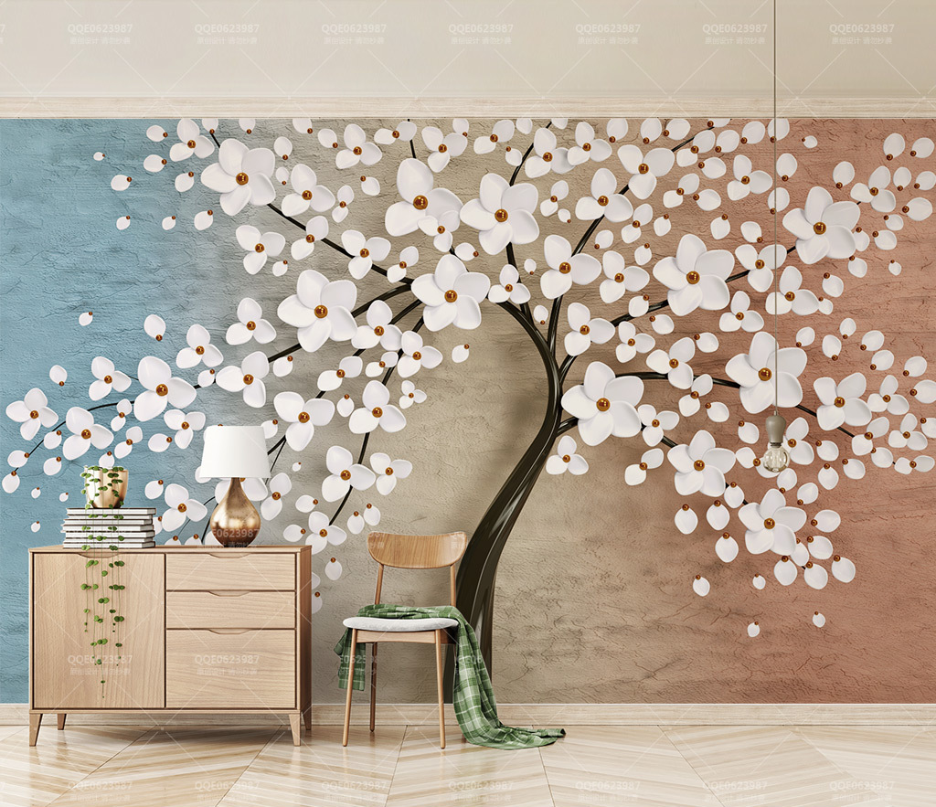 White Flowers Tree Wallpaper Murals - Elegant Peel and Stick Wallpaper for Living Room, Bedroom, Nursery | Perfect for Home Decor, Accent Walls & Interior Design