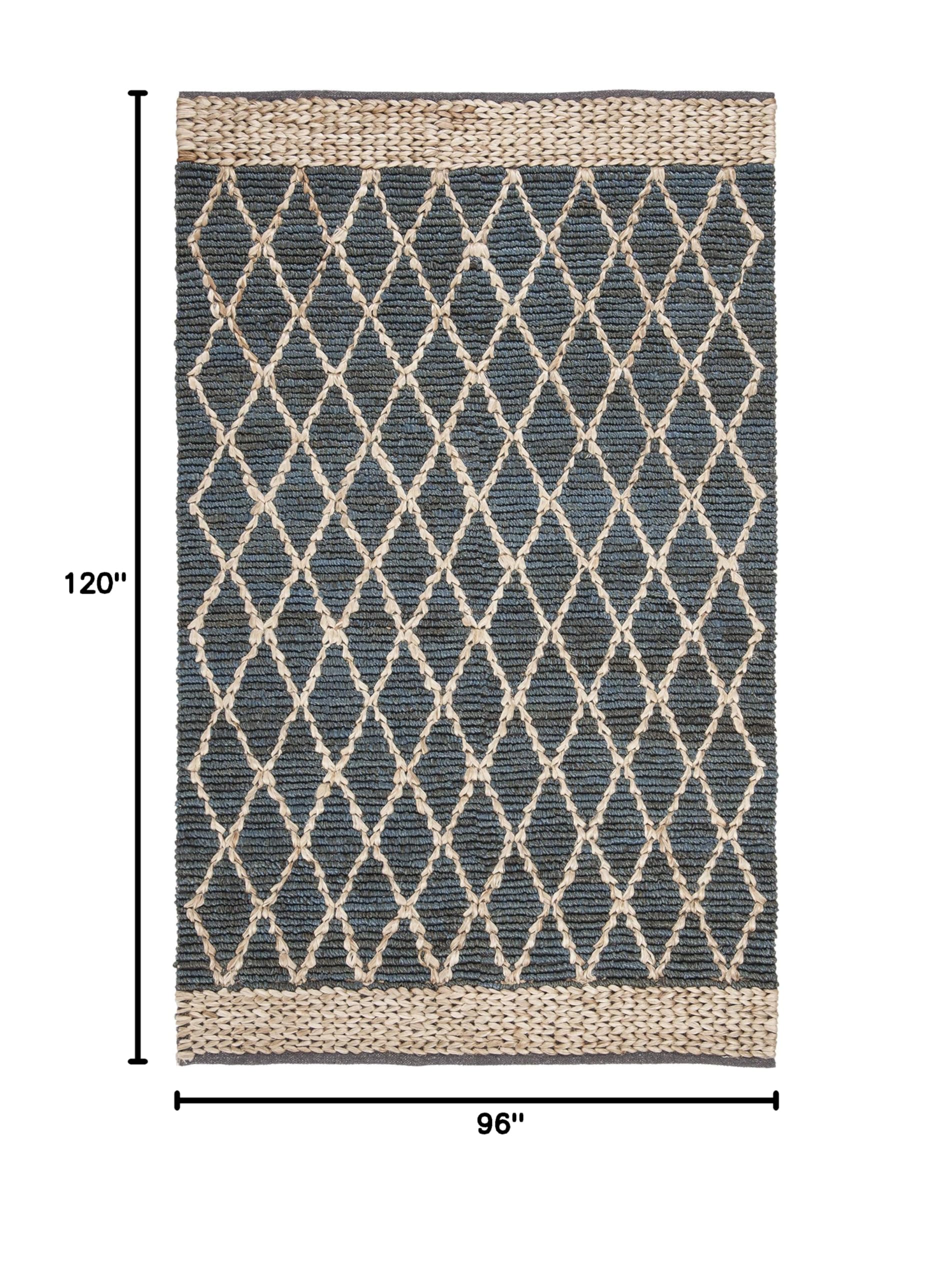 SAFAVIEH Handmade Moroccan Trellis Jute Area Rug 8' x 10' - Blue Boho Natural Fiber Rug for Living Room & Bedroom | Durable High Traffic Floor Covering | Eco-Friendly Home Decor for Bohemian & Coastal Style Interiors