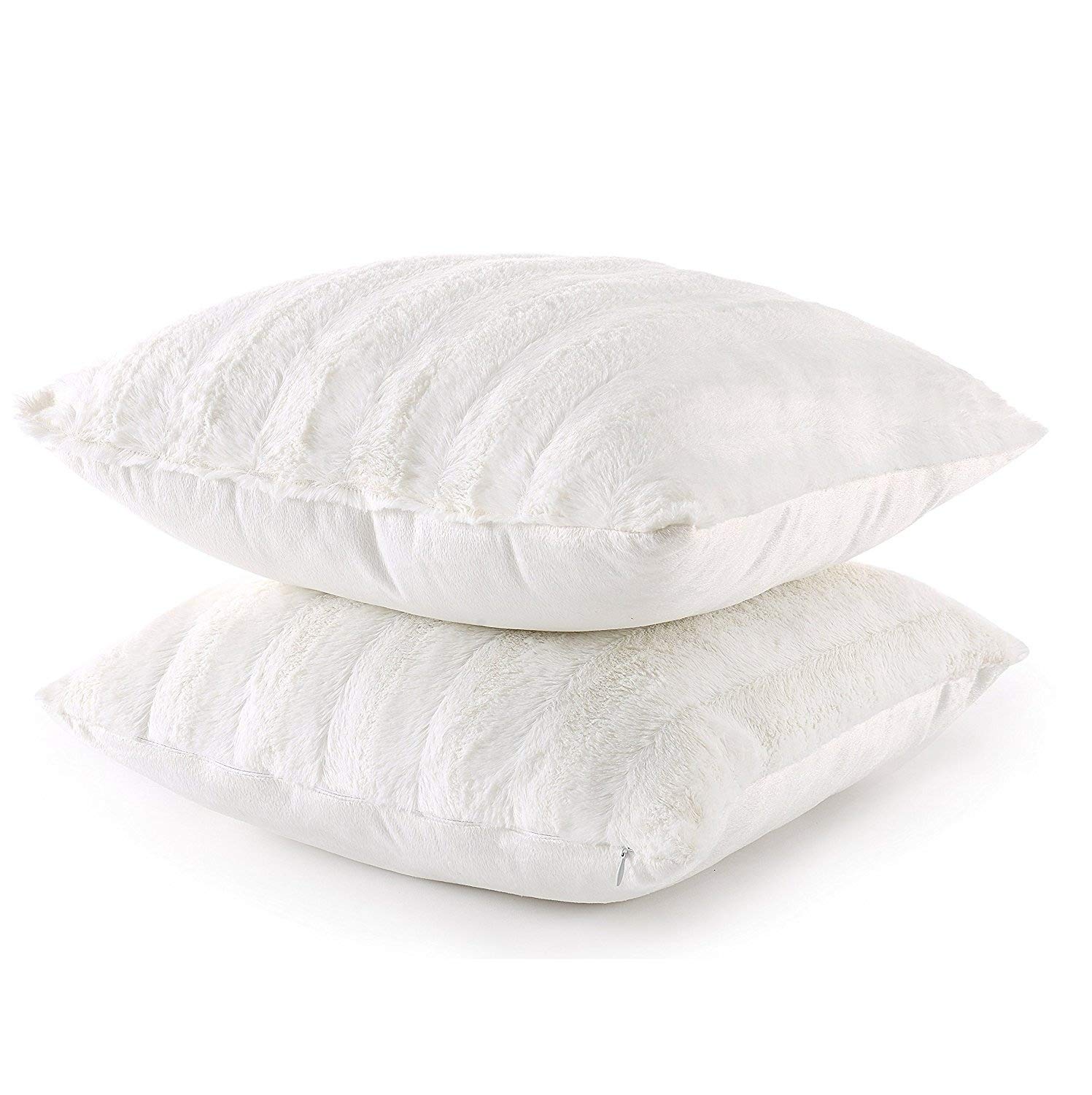 Cheer Collection Faux Fur Throw Pillows Set of 2 - 18x18 Inch Soft Decorative Couch & Bed Pillows, Chocolate Accent Pillows for Bedroom or Living Room Decor - Perfect for Cozy Home Aesthetic, Sofa Styling and Comfortable Lounging