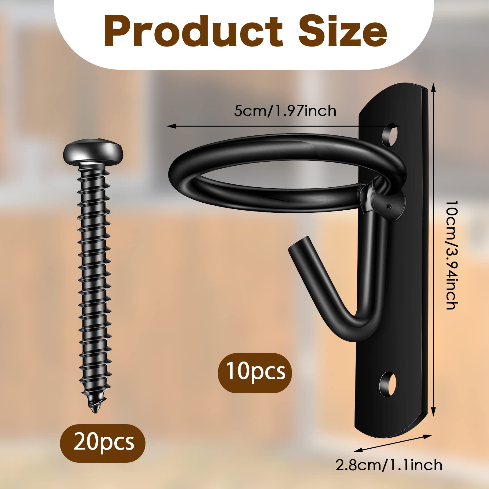 10 Pcs Heavy Duty Metal Equestrian Bucket Hooks - Wall Mount Horse Water Bucket Holder for Stable, Barn & Pasture - Black Stall Accessories for Feeding & Watering Horses