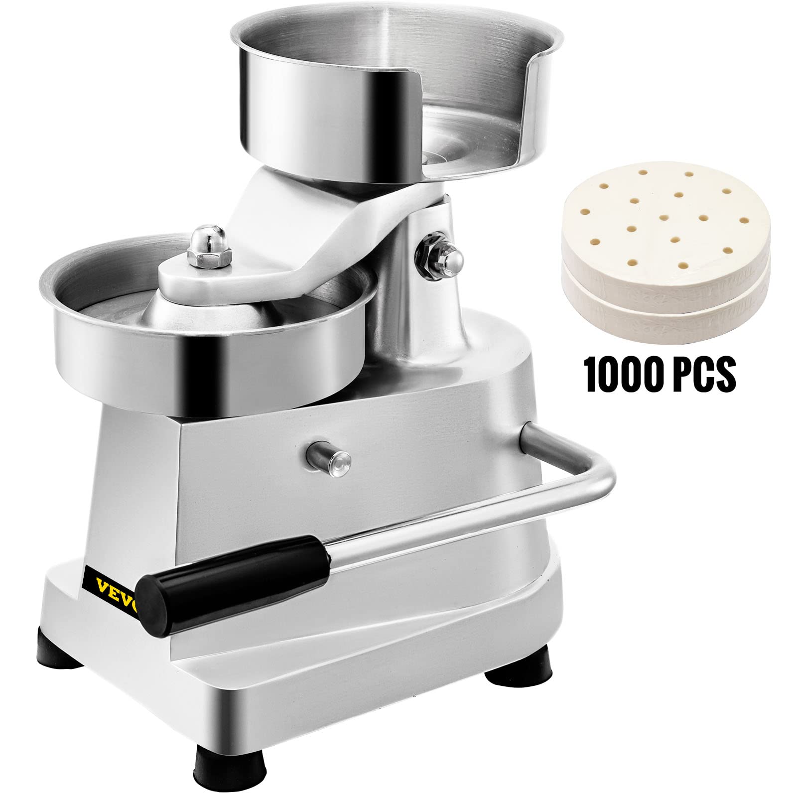 VBENLEM 5-Inch Stainless Steel Commercial Hamburger Patty Maker - Heavy Duty Burger Press Machine with 1000 Patty Papers - Perfect for Restaurants, BBQ Parties & Home Kitchen Use