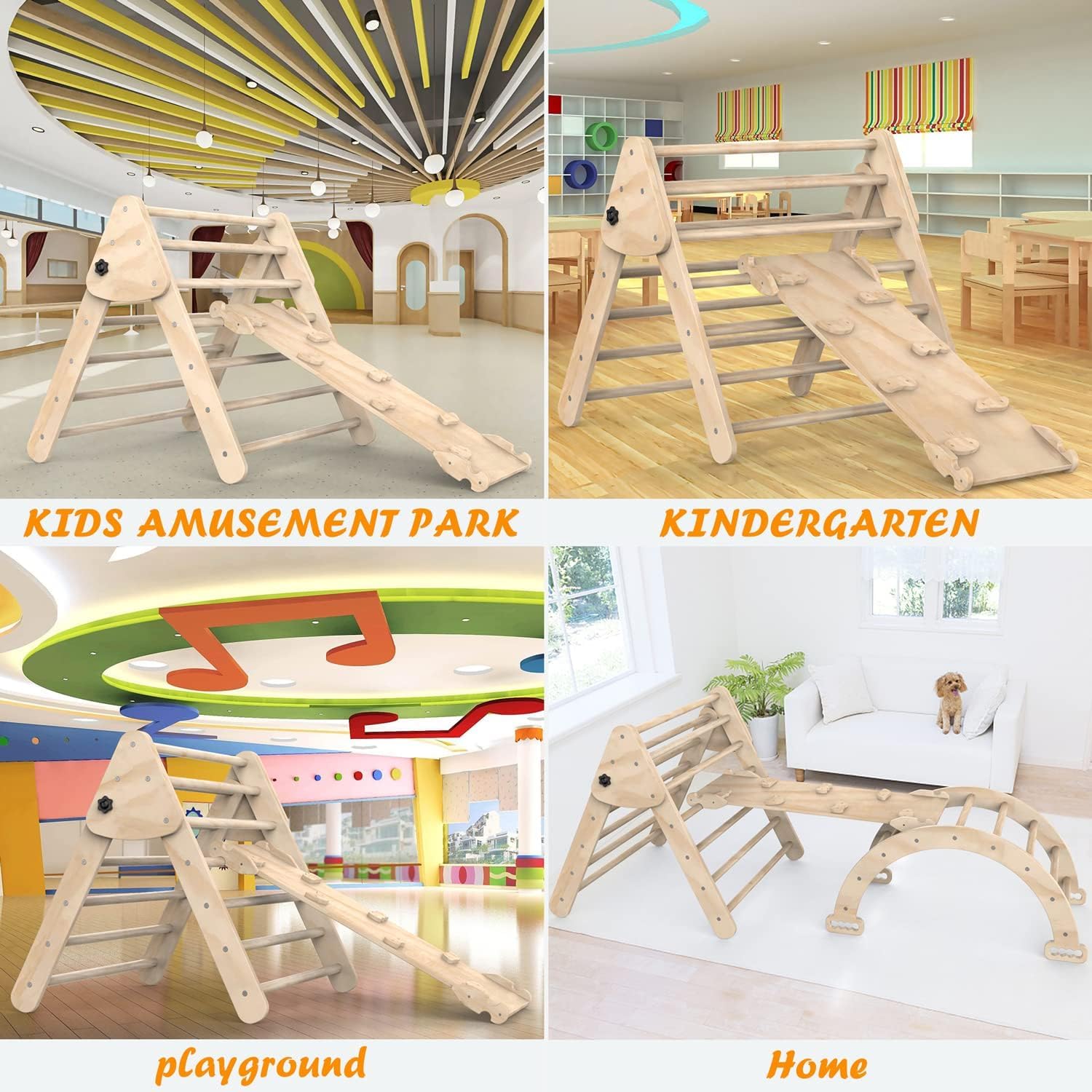 Foldable Wooden Climbing Triangle Ladder with Slide Ramp - 3-Piece Montessori Play Gym Set for Toddlers | Indoor/Outdoor Climbing Toys for Kids | Safe & Sturdy Playground Equipment for Home, Backyard, Daycare & Preschool