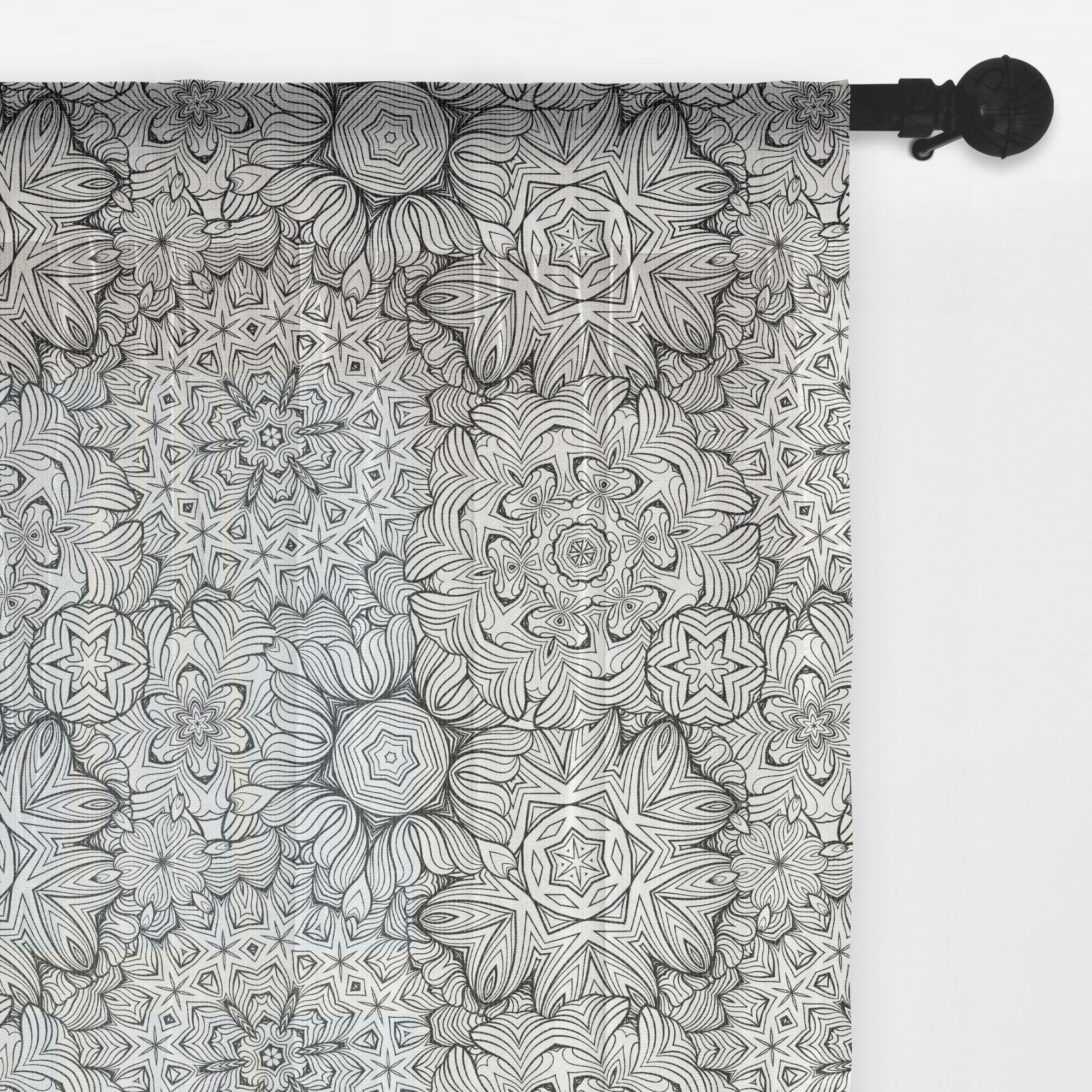 Ambesonne Floral Tulle Curtains with Rod Pocket - Hand Drawn Blossom Pattern, Eastern Lines & Curved Stripes - Sheer Wedding Drapes for Bedroom, Living Room, Party Decor - 2 Panels 108