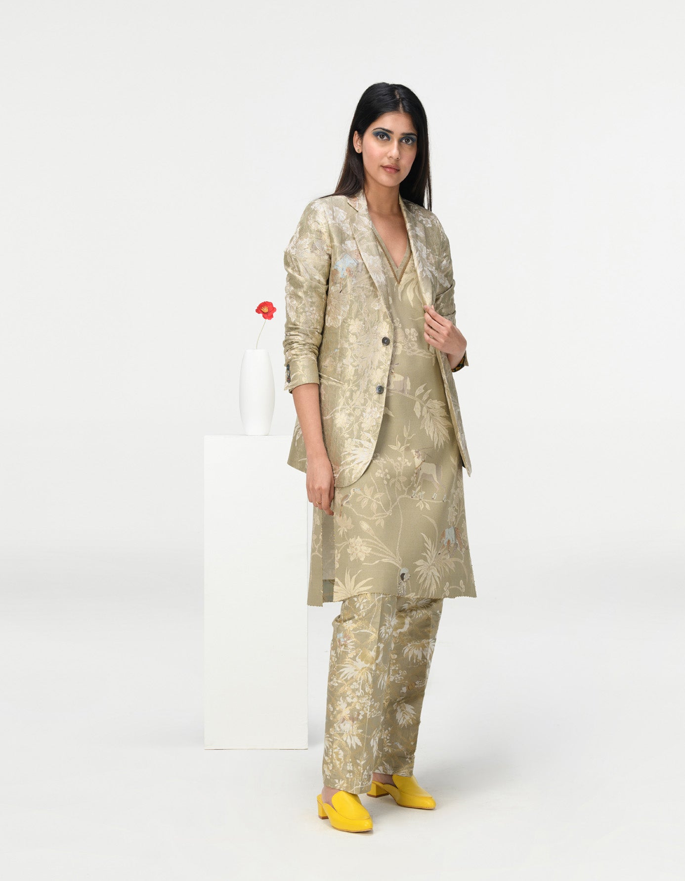 Elegant Classic Silk Brocade Trousers in Oyster Grey - Perfect for Formal Events, Weddings & Evening Occasions