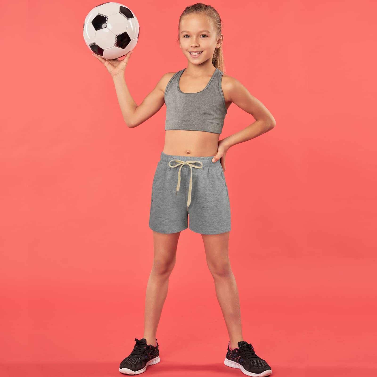 5 Pack Girls Athletic Shorts - Active Performance Running Yoga Shorts for Kids with Drawstring | Summer Sports & Playwear for Girls