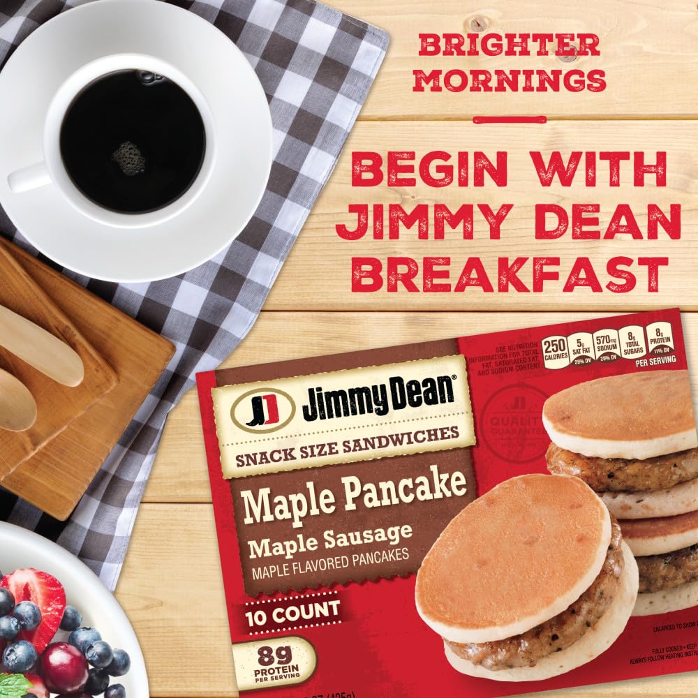 Jimmy Dean Snack Size Maple Pancake & Sausage Sandwiches - 10 Count Frozen Breakfast Sandwiches | Quick & Easy Morning Meal, On-the-Go Snack, Office Breakfast