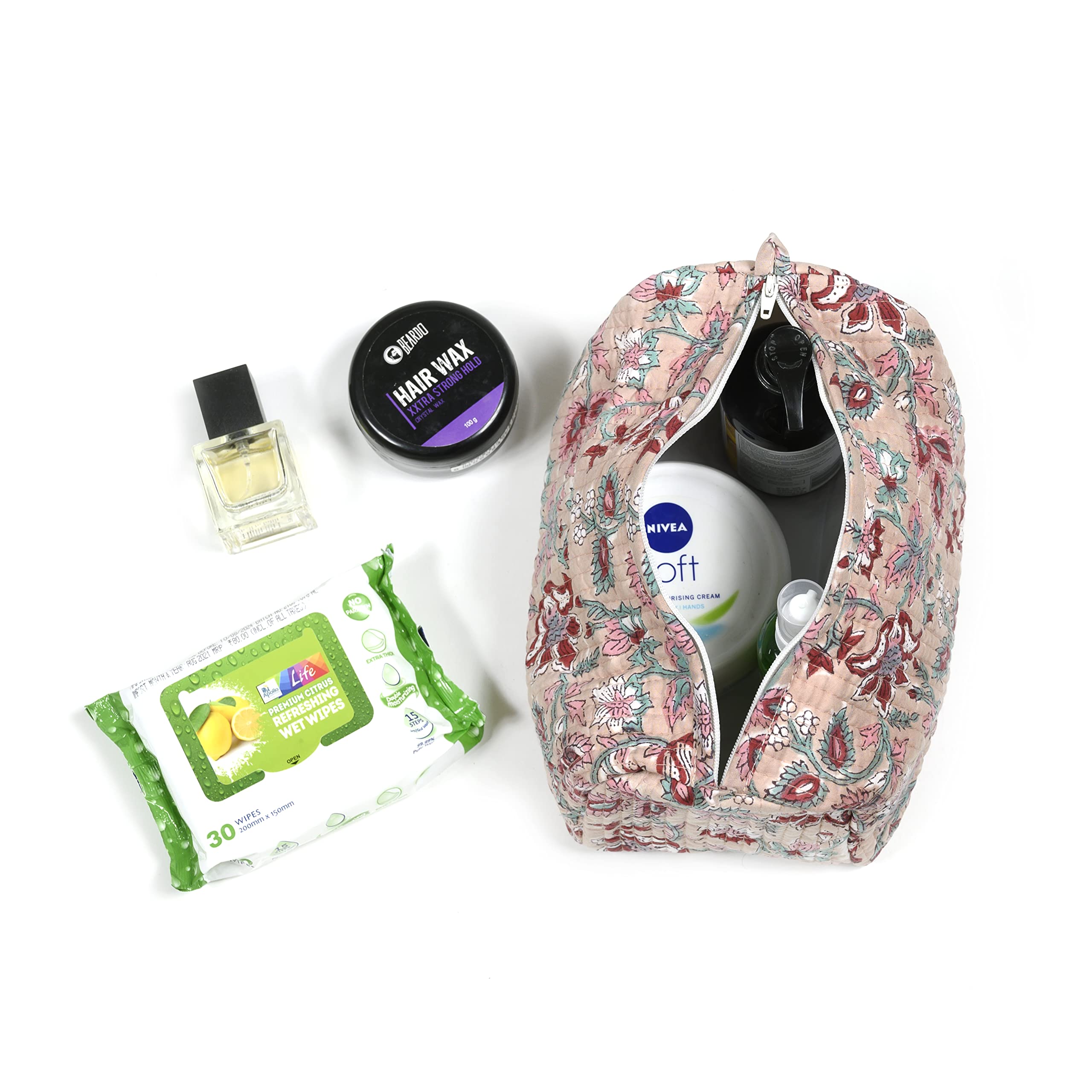 Block N Style Hanging Travel Toiletry Bag for Women - 100% Cotton Handblock Printed Cosmetic Organizer | Perfect for Makeup, Skincare & Travel Essentials | Ideal for Vacation, Gym & Daily Use