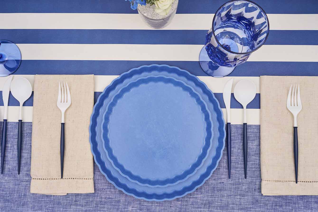 Eco-Friendly Dinner Plates Set of 8 - French Blue Ceramic Plates for Everyday Use, Parties & Sustainable Dining | Dishwasher & Microwave Safe