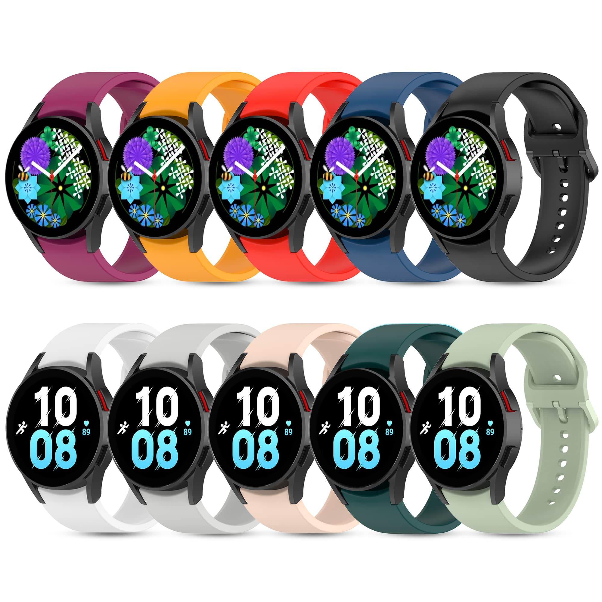 10 Pack Samsung Galaxy Watch 4/5 Bands - Compatible with Galaxy Watch 4 & 5 - Soft Silicone Replacement Straps for Women & Men - Perfect for Workouts, Running & Daily Wear