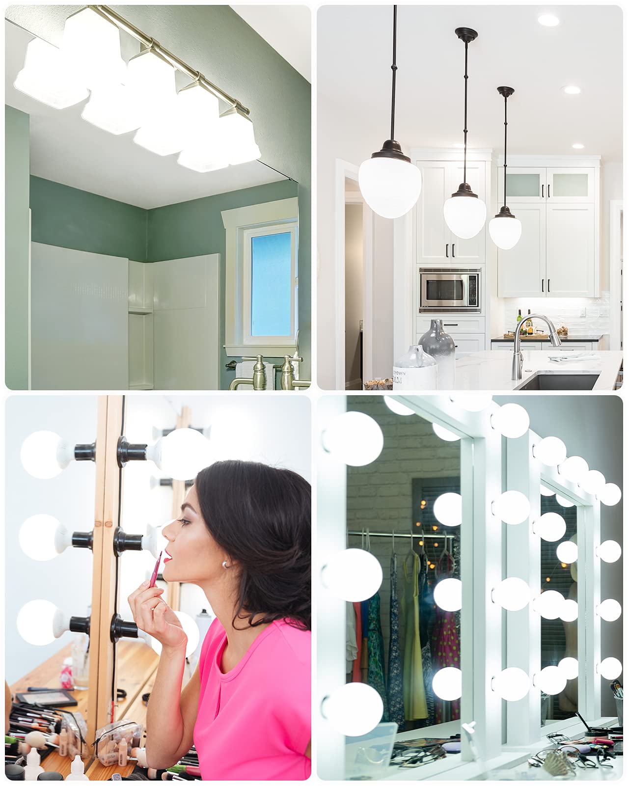 4 Pack Daylight LED Globe Light Bulbs - 5000K Bright White, 60W Equivalent, E26 Medium Base, Non-Dimmable G25 Vanity Bulbs for Bathroom Mirror Lighting, Vanity Makeup Area & Dressing Room