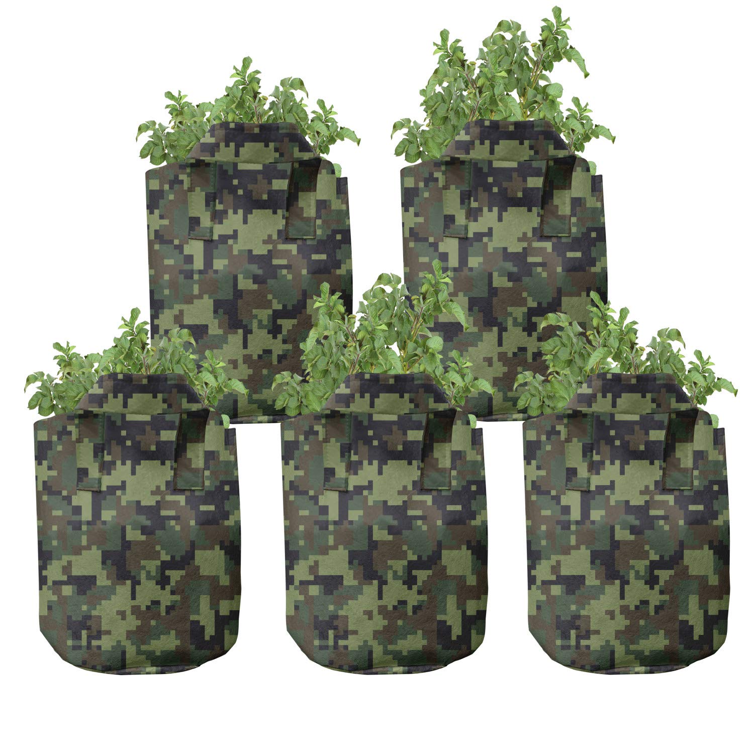 Camouflage Grow Bags 5-Pack - Heavy Duty Fabric Pots with Handles for Outdoor Gardening