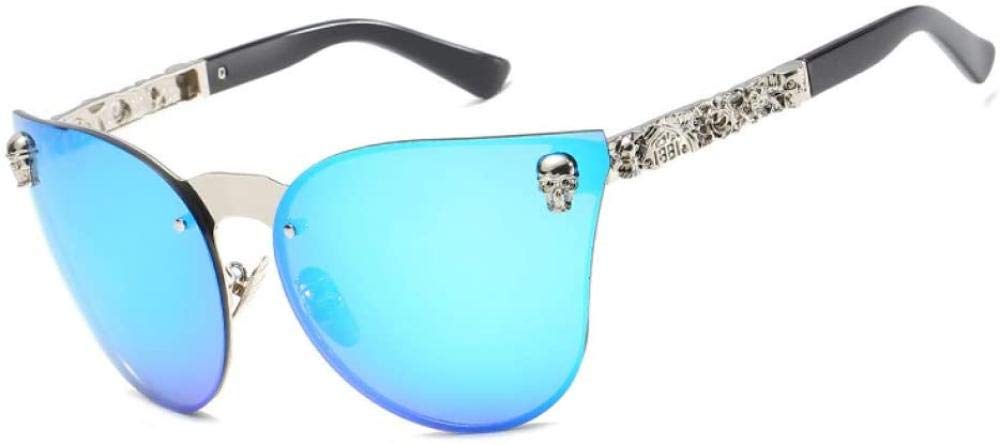 YUFUD Rose Gold Skull Mirror Sunglasses for Women - UV400 Protection, Diamond Metal Temple Frame, Flat Lens | Perfect for Beach, Driving & Outdoor Activities