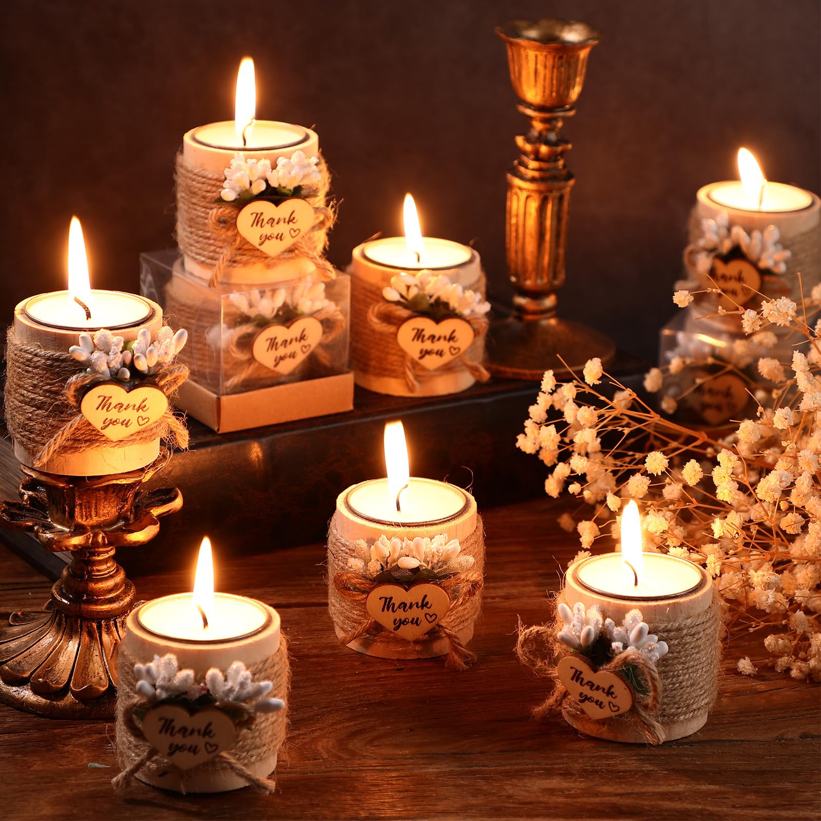 Retisee Handmade Wooden Tealight Candle Holders - 32-Pack Wedding Favors for Guests, Bridal Showers, Baby Showers & Housewarming Parties - Elegant Table Centerpieces & Memorial Candles - Perfect for Romantic Decor, Thank You Gifts & Special Occasions