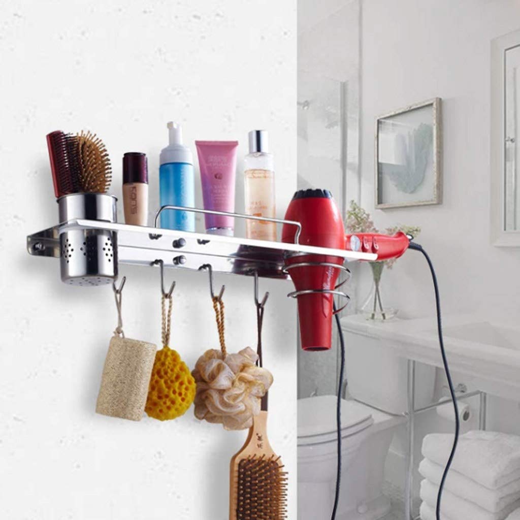 Multifunctional Wall Mounted Bathroom Shelf - Hair Dryer Holder & Storage Organizer (35cm) - Perfect for Small Bathrooms, Showers & Vanity Organization
