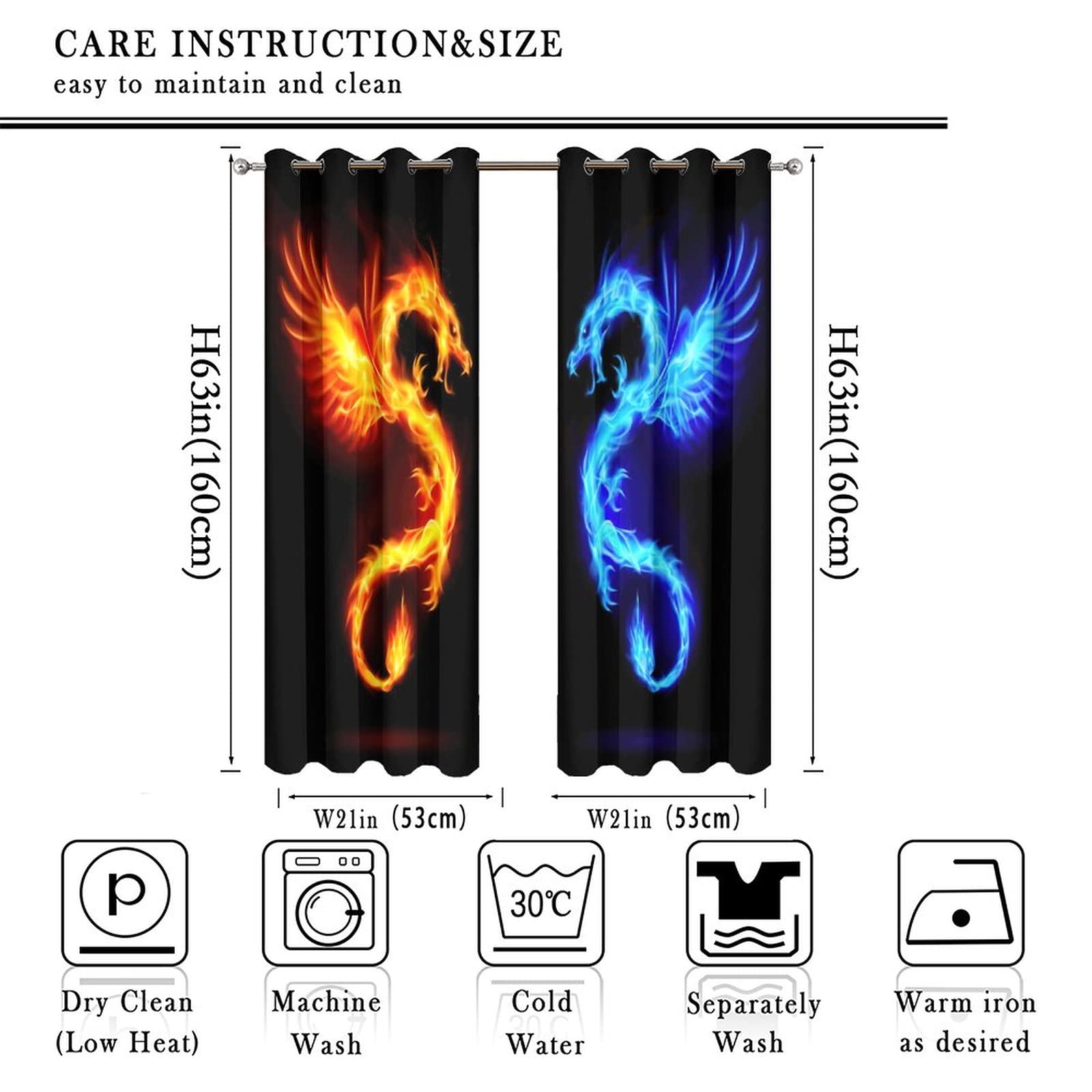 Fantasy Dragon Blackout Curtains - Thermal Insulated & Noise Reducing for Bedroom - Gaming & Dorm Decor